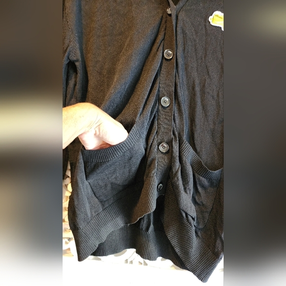 Black Knit Cardigan with Ribbed Details - Picture 10 of 13